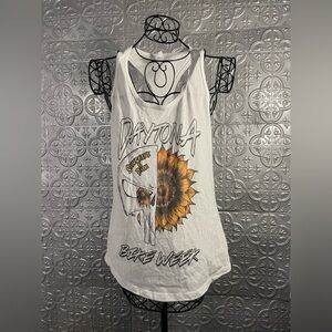 Daytona bike week vintage custom sunflower racer back white tank top bikercore